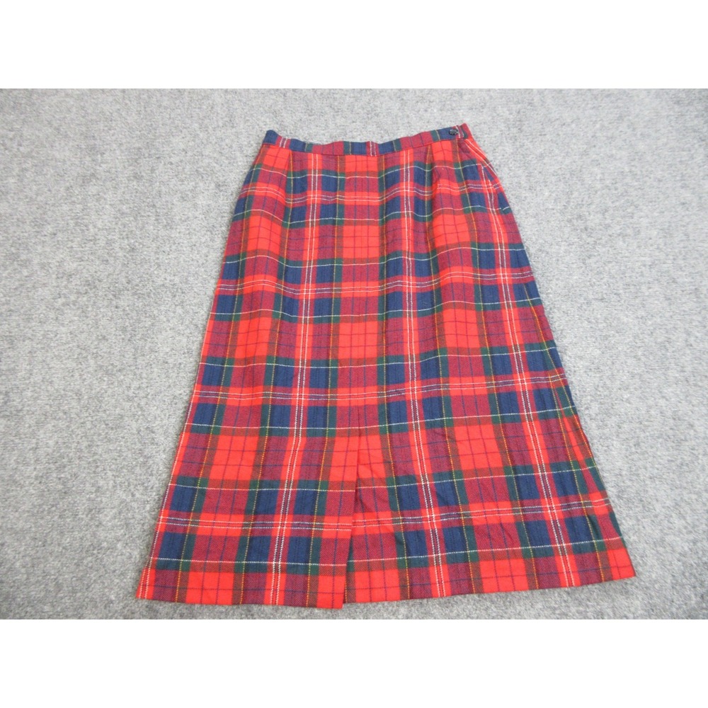 Vintage Pendleton Skirt Womens 12 Red Blue Plaid Wool Lined Made USA 70s Tartan